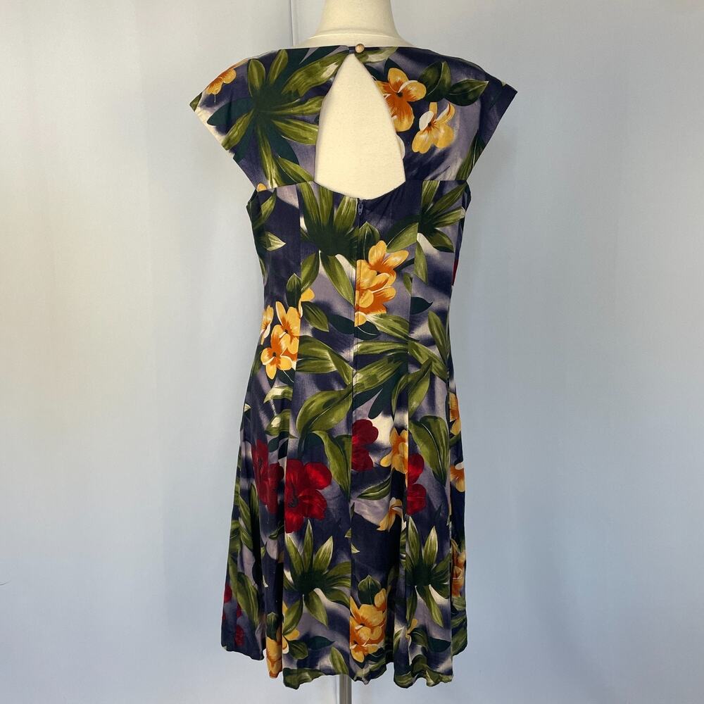 Vintage Dress Size 14 Blue Tropical Floral Hawaii Beach Open Back Beaded 90s - Picture 8 of 15